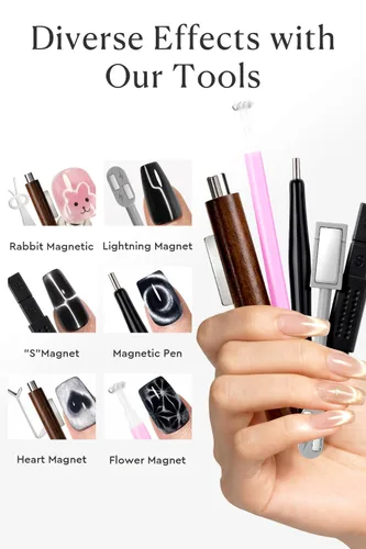 Vista 5 de AzureBeauty Juego de imanes de ojo de gato, kit de herramientas de uñas de ojo de gato francés con corazón, conejo francés, bolígrafo magnético