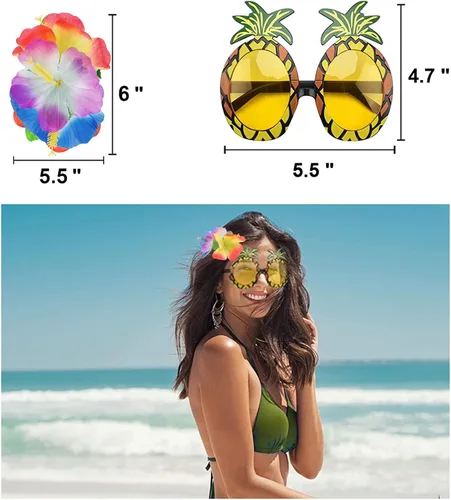 Vista 4 de PHOGARY 7 Pack Hawaiian Flower Leaf Hula Skirt Costume Accessory Kit for Hawaii Luau Party