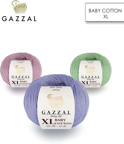 Vista 3 de Paquete de 2 (madeja) Gazzal Baby Cotton XL, 50% algodón suave, 50% acrílico, cada bola de 1.76 onzas / 114 yardas (344.5 ft), hilo de tejer, hilo