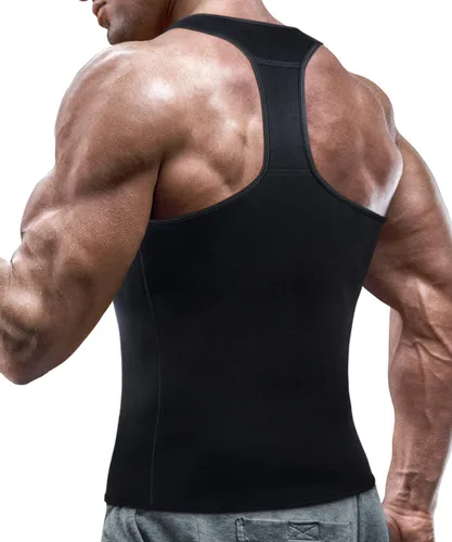 Vista 8 de Chaleco de sauna para hombre, entrenador de cintura, moldeador de cuerpo, neopreno caliente, deporte, fitness, gimnasio, entrenamiento, camiseta sin