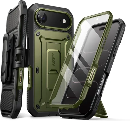 Vista 14 de SUPCASE - Funda para iPhone 17 Pro Max con función atril y protector de pantalla, color negro Built-in Camera Control Button, Detachable Belt