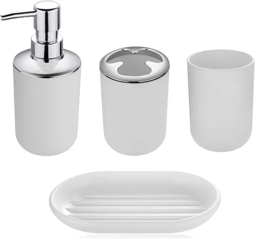 Vista 10 de Juego de 4 accesorios de baño, con dispensador de jabón, botella, cepillo de dientes y soporte para pasta de dientes, taza para cepillos de dientes