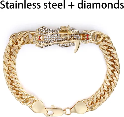 Vista 3 de Pulsera Santa Muerte Diamante Chapado en Oro 24K Santa Muerte Colgante Joyería con hoz Regalo de vacaciones (Oro), Acero inoxidable, brazanita