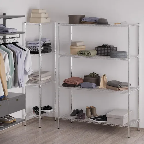 Vista 62 de Kit de estantería de alambre cromado de 4 niveles de 14 pulgadas de profundidad x 24 pulgadas de ancho x 54 pulgadas de alto Unidad de estante
