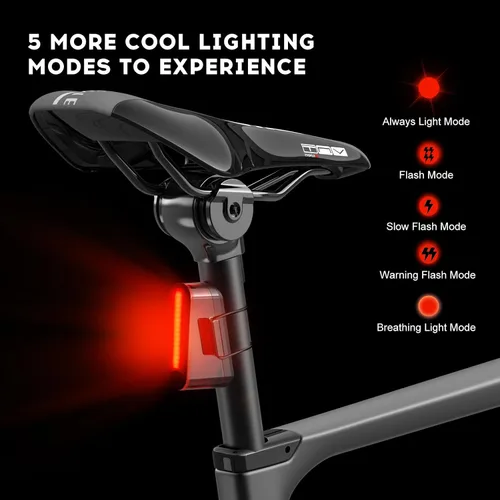 Vista 2 de Juego de luces de bicicleta de diseño compacto, luces delanteras y traseras, IP64 impermeable, 6 modos de luz de ciclismo, luz trasera recargable