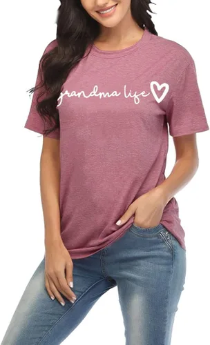 Vista 3 de Camiseta de abuela para mujer casual con estampado de corazones divertida para la abuela