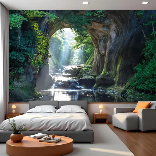 Vista 12 de FLFK Murales de pared autoadhesivos de cascada de bambú 3D de 78.7 x 59 pulgadas, papel tapiz para despegar y pegar, pintura para decoración
