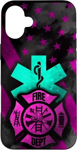 Vista 23 de EMT EMS Firefighter Pink Turquoise Fire Rescue American Flag Case for iPhone 16