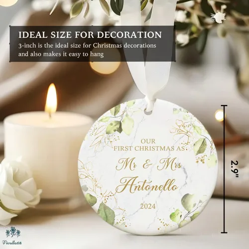 Vista 3 de Adorno personalizado Mr y Mrs 2024, Adorno personalizado de primera Navidad como Mr y Mrs para parejas, regalos de boda personalizados, primera