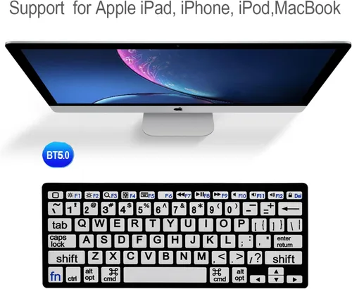 Vista 4 de HXMJ Mini teclado Bluetooth de impresión grande compatible con iPad, iPhone, iPod, MacBook para personas mayores y personas con discapacidad visual