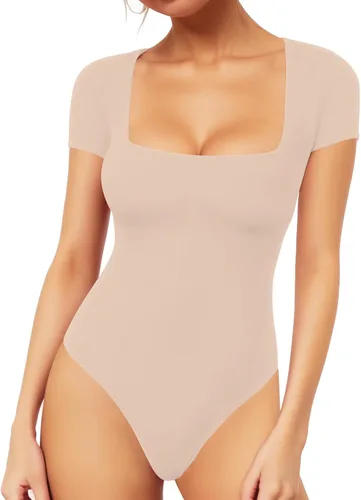 Vista 27 de MANGOPOP - Body de manga corta con cuello cuadrado para mujer