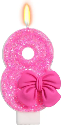 Vista 27 de Vela de cumpleaños para pastel, vela 0 - purpurina rosa con lazo, vela de feliz cumpleaños de 2.76 pulgadas, adorno superior de pastel para fiestas