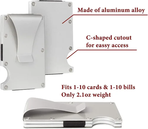Vista 4 de Monedero RFID para hombre regalo minimalista de fibra de carbono Monedero clip de dinero para hombres de aluminio cartera marido papá hijo ideas