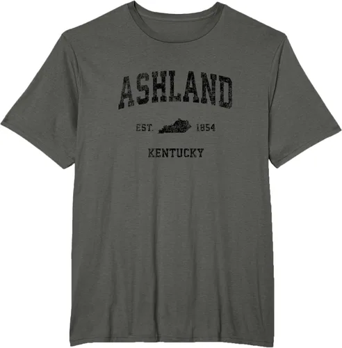 Vista 6 de Ashland Kentucky KY Vintage Sports Design Camiseta de impresión negra Asfalto
