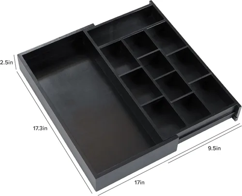 Vista 8 de KitchenEdge Organizador de cajón de cocina para bolsitas de té y cápsulas de café, expandible de 9.7 a 17 pulgadas, 10 compartimentos de Negro Bambú