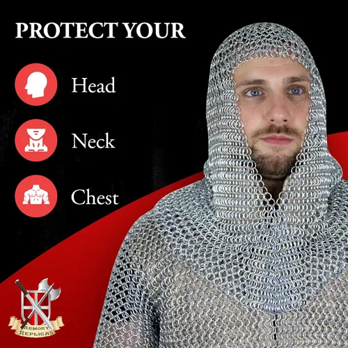 Vista 2 de Armory Replicas Armadura medieval Coif de Chainmail, 18.75 pulgadas