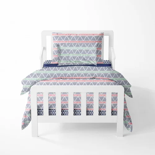 Vista 9 de Bacati - Juego de ropa de cama 100% de muselina de algodón azteca/tribal de 4 piezas para niñas pequeñas, 100% algodón, incluye edredón reversible