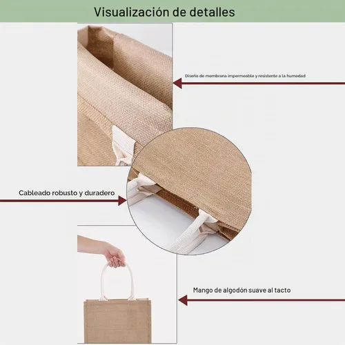 Vista 4 de Bolsa de yute grande de 16.5 x 7 x 13 pulgadas [10 unidades] con asas