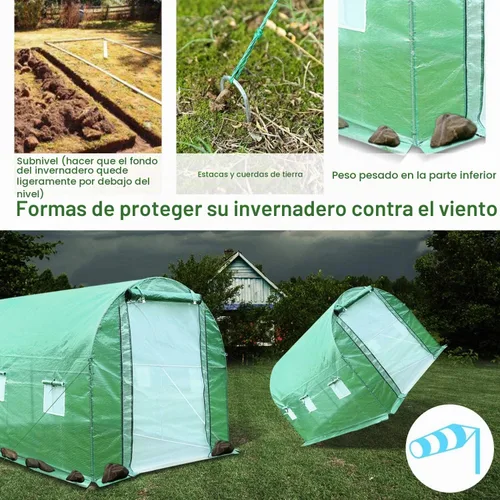 Vista 6 de Grezone Invernadero para exteriores, casa verde para invierno al aire libre, resistente, con puertas de pantalla con doble cremallera y 6 ventanas