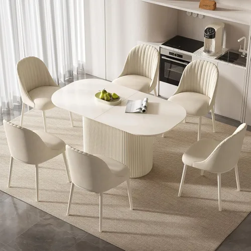 Vista 21 de Mesa de comedor ovalada de 63 pulgadas para 2-6 personas, mesa de cocina negra moderna, mesa de comedor rectangular de lujo, mesa de comedor
