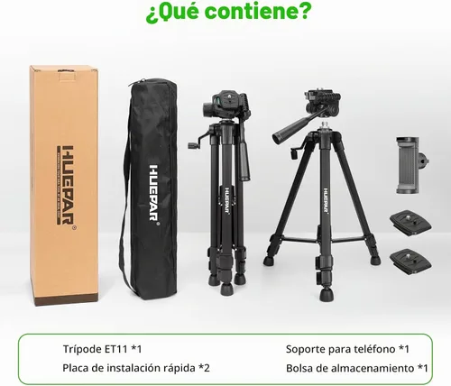 Vista 9 de Huepar - Trípode de nivel láser, trípode de 47 pulgadas para medidas de distancia láser de línea cruzada, teléfono y cámara, soporte de trípode