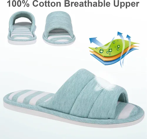 Vista 3 de shevalues - Pantuflas suaves de interior para mujer con puntera abierta de algodón espuma viscoelástica fácil de poner zapatos para casa pantuflas