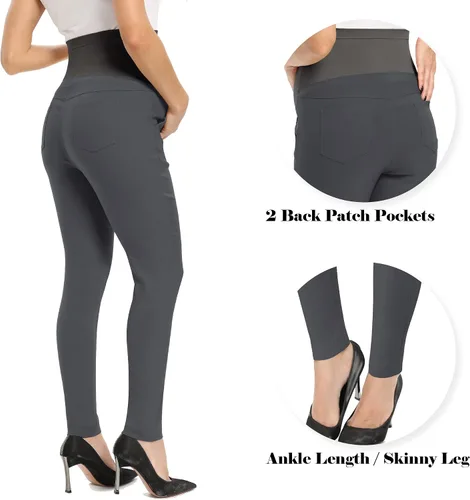 Vista 4 de fitglam Pantalones de maternidad para mujer, para el trabajo, pantalones de embarazo, pantalones de oficina sobre el vientre, pantalones elásticos
