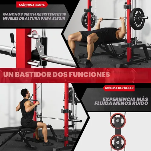 Vista 7 de JELENS SR01 Smith Machine, jaula de potencia multifunción de 2000 libras con sistema de extracción LAT, estante para sentadillas todo en uno