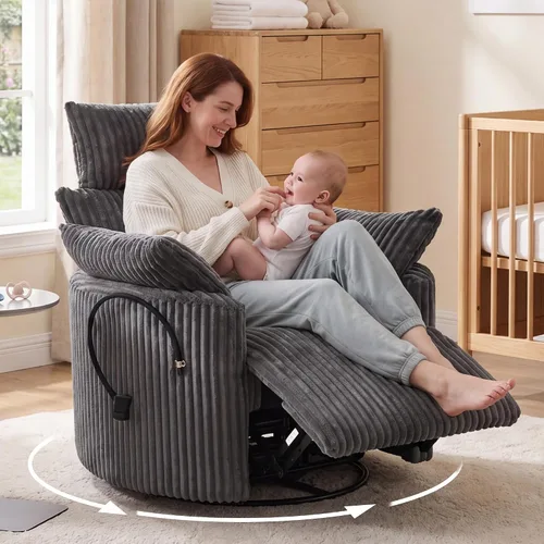 Vista 10 de Silla reclinable eléctrica de pana con USB y reposacabezas ajustable, color Corduroy-gris-eléctrico