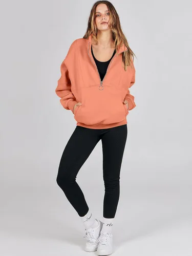 Vista 5 de ANRABESS Sudaderas de forro polar con media cremallera para mujer, de gran tamaño, con cremallera de un cuarto, ropa de moda para otoño de 2024