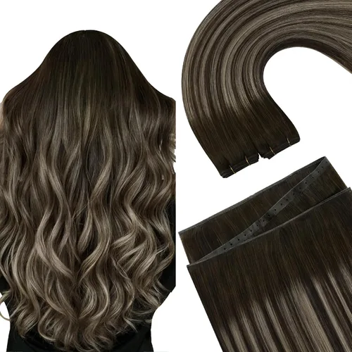 Vista 29 de Ugeat Extensiones de cabello humano de trama de mariposa, color negro, 16