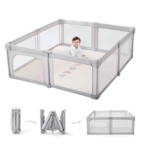 Vista 10 de Doradotey - Corralito plegable y premontado para bebés y niños pequeños, corralito grande de 55 x 79 pulgadas para interiores, juego de valla