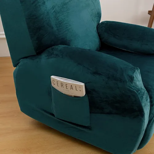Vista 7 de MIFXIN Funda reclinable de terciopelo de 4 piezas, elástica de 1 asiento, fundas de sofá reclinable, fundas elásticas suaves para sillas Verde Oscuro