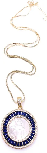 Vista 6 de Collar de medalla milagrosa de madre perla para mujer cadena chapada en oro de 18 quilates M Cristal Chapado en oro