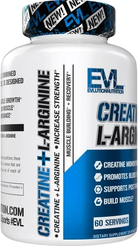 Vista 5 de Evlution Nutrition Creatina + L-Arginina – Apoya el flujo sanguíneo, la recuperación después del entrenamiento y el crecimiento muscular magro – 500