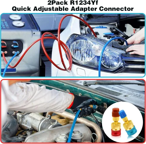 Vista 4 de 2 adaptadores R1234yf a R134a, kit de acopladores rápidos, kit de recarga de refrigerante R1234yf, adaptadores de lado alto/bajo R134a a R1234yf