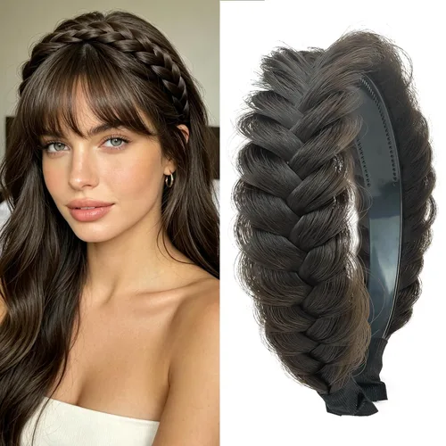 Vista 21 de Diadema Ancha Trenzada Aro Accesorios de Moda para el Cabello Banda Elástica Antideslizante para Mujeres y Niñas (Color Bronce Antiguo)