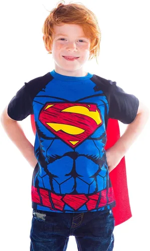 Vista 2 de WARNER BROS DC Comics DC Comics Justice League Batman Superman Robin Cosplay T-Shirt and Cape Toddler to Big Kid