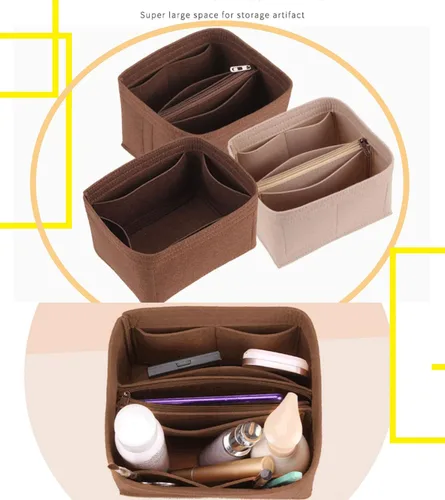 Vista 5 de Lckaey Organizador de bolso para NOE bolsa interior NOE BB bolsa de cubo Petit NOE NM bolsa de almacenamiento pequeña cremallera insert3053khaki-L
