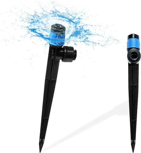 Vista 12 de 10 emisores de riego por goteo a presión para tubos de riego de 1/4 de pulgada, pulverizador de emisor de goteo ajustable de 360 grados con estaca