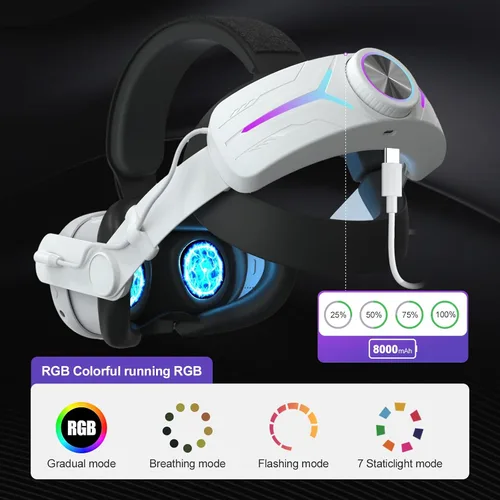 Vista 7 de Eyglo 3 correas de batería RGB Light compatibles con Meta Quest 3 con funda de agarres, repuesto para correa Oculus Quest 3 Elite con batería