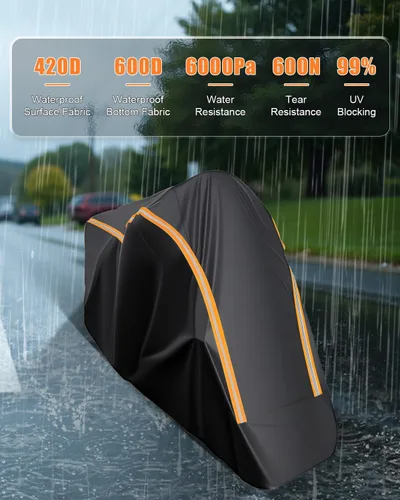 Vista 3 de Funda Completa para Motocicleta Impermeable para Almacenamiento Interior/Exterior, Funda Impermeable para Motocicleta Resistente con Tiras