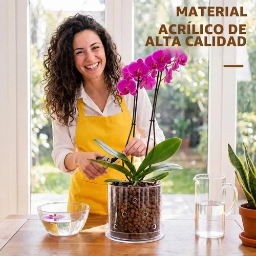 Vista 5 de Maceta de orquídea acrílica transparente de 8 pulgadas con agujeros