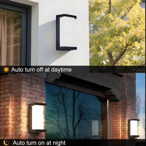 Vista 2 de Sytmhoe Luces de pared exteriores del anochecer al amanecer, moderna lámpara LED para exteriores, aplique de pared negro de 3000 K, luz exterior