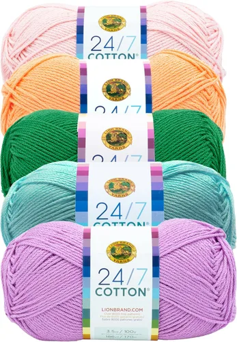Vista 37 de Lion Brand Yarn - Hilo ligero 24/7 de algodón para tejer, hacer ganchillo y manualidades, Ámbar, paquete de 1 Light Worsted 100% Mercerized Cotton