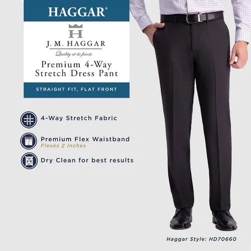 Vista 5 de J.M. Haggar Pantalón de vestir liso con corte recto y elástico en 4 direcciones para hombre