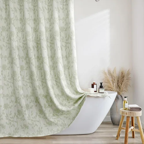 Vista 14 de OVZME Cortina de ducha dorada con flores de 72 pulgadas de largo, cortina de baño de textura arrugada y gruesa de calidad hotelera, decoración