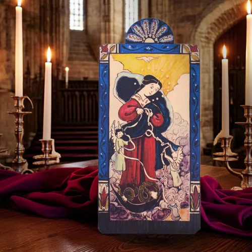 Vista 4 de Modern Artisans Our Lady Undoer of Knots - Placa de San Retablo Patrona, 3.4 x 8.25 pulgadas