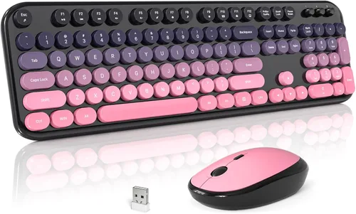 Vista 21 de MOFII Combo de teclado y mouse inalámbricos, lindo teclado de tamaño completo y mouse inalámbrico, juego de teclado retro de 2.4 GHz