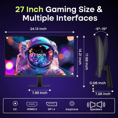 Vista 61 de Amzfast - Monitor de juegos de 24 pulgadas 180Hz 200Hz FHD 1080p, monitor de computadora, sincronización adaptativa de 1 ms, 3000:1, pantalla HDR